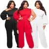 Women Solid Color Plus Size Rompers Fashion Trend Diagonal Collar One Sleeve Tops Straight Pants Playsuit Designer Summer Female Casual Jumpsuits