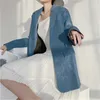 Aelegantmis Büyük Boy Kadınlar Mavi Faux Deri Blazer Kadın Streetwear Zarif PU Ceket Cepler Bayanlar Takım 210607