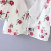 Mulheres Blusa Floral Camisa Sexy profundo V Neck Lanterna Lanterna Moda Crop Top Elegant Senhoras Camisas Plus Size Tops 210514