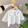 Spring letters embroidery cute turn-down collar shirts for girls cotton long sleeve casual clothes Tops 210508
