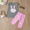 Zomer baby rompertjes babykleding korte mouw print konijnen t-shirt roze broek meisjes kostuum 210629