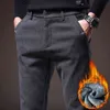 Men's Winter Fleece Warm Casual Pants High Quality Classic Thick Cotton Straight-leg Trousers Male Brushed Fabric Brand Clothing 211201