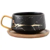 Tazze Tazza in ceramica stile nordico Tazza da caffè Tazza da tè Set di copertine in legno con motivo in marmo dipinto in oro di lusso leggero