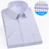 Striped Shirt Mens Sommar Kortärmad Casual Men T-shirts Arbete Business Formell Camisas Pocket Non Iron Chemise Homme 8 + Färger 210524