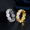 Designer Yellow Gold and Silver Color Round Cubic Zirconia Engagement Wedding Ring for Women Party Jewelry R160 210714