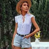 Vintage Polka Dot Yaz Bluz Gömlek Kadın Için Ruffled Kolsuz Beyaz Üst Plaj Boho Tarzı Kadın Gömlek S Mujer 210427