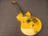 330 360 370 6 strängar gul semi ihålig kropp Elektrisk gitarr Enkel hålsch en bindning 2 utgångsuttag Guld glittrande PI3163608