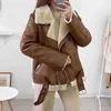 PUWD Ciepłe Kobiety Faux Fur Kurtka Zimowa Casual Streetwear Skórzana Klamra Solidna Wygodna Moda Luźna Kobieta Gruba Znosić 211124