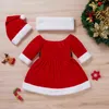 クリスマスの赤ちゃん服クリスマスドレス3ピースかわいい幼児ガールドレス+帽子+スカーフ冬の新生児の服0-4Y