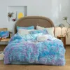 Long Mink hair bedding set long +cashmere fleece duvet cover thicken warm linen (no filling) sweet pink 210615
