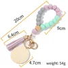 Engrave Wooden Chip Keychain Party Silicone Beaded Bangle Keyring Wood Beads Bracelet Key Ring Women Jewelry Crafts Gift LLB13378