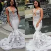 Perfect Silver prom Dresses 2021 Party Formal Hollow V Neck lace appliques Beads Evening Dress Mermaid Ruffles Pageant Gowns Robe De Soiree