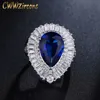 Justerbar storlek Mode Kvinnor Bröllopsringar Högkvalitativ Pear Shape Mörkblå Kristallring med CZ Stones R097 210714