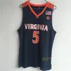 NC01 Novos campeões Virginia 12 De'andre H Kyle Guy White Jersey #5 UVA ACC Menina de basquete da faculdade costura