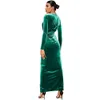 OCSTRADE GREEN V Neck z długim rękawem Maxi Tie Slit Bodycon Sukienka Fly19281-Green 210527