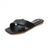 Ifond Fashion Cross Pasp Kapcieczki Kobiety Summer Otwarty palca pu skóra płaska Flip Flip Flops Woman Outdoor Non-Slip Slides