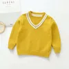 Baby Kids Boys Long Sleeve V-neck Pure Color Knit Sweater Spring Autumn Baby Boys Pullover Sweaters Children's Clothes Y1024