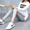 Quality Cotton Leggings Side Stripes Women Casual High-stretch Pants High Waist Fitness Female 210925