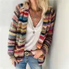 Maglione donna elegante cardigan lavorato a maglia con stampa multicolore Autunno Inverno Cappotto manica lunga Top donna Maglioni tascabili casual 211018