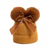 Cappelli Cappellini Roba per bambini Cappello con doppio pompon Cappello invernale lavorato a maglia per bambini Ragazza calda per bambini più spessi Cappellino per berretti per neonati