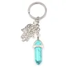 Natural Crystal Hexagon Stone Hamas Palm Hand Charm Keychain Car Bag Key Chain Ring for Men Women Gifts