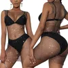 Maillots de bain pour femmes résille creux strass robe couvre-bikini Housses 2021 Sexy Femmes Sans manches Black Summer Bathing costumes