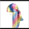 Unisex Lange Seide Satin Atmungsaktive Turban Hut Perücken Mode Doo Durag Biker Headwrap Chemo Cap Piraten Hut Frauen Männer Haar Zubehör Hiy Ajf2G