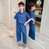 Tiener meisjes kleding massief jas + broek zomer kostuum voor meisje casual stijl kindertracksuit 6 8 10 12 14 210528