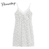 Yitimuceng Floral Print Sukienki Kobiety Lato Sexy Koronki Spaghetti Pasek Wysoka Talia V-Neck Fashion Sweet Camisole Dress 210601