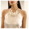 Mehrschichtige weiße rote Quaste, Perlenkette, Perlenkette, übertrieben, für Damen, Pullover, Kette, Zubehör, Schlüsselbein, Ohrring, Anzüge, Halskette
