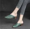 Sandalias Rushiman Mujeres Puntas puntiagudas Cuero genuino 3,5 cm Tacones Zapatos femeninos Estilo Mujer Mules Marca Verano