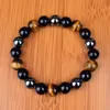 Fashion Natural Stone Tiger Eye Triple Protection Hematite and Obsidian Bracelet Health Balance Healing Soul Jewelry