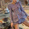 Completo estivo da donna in tweed di alta qualità, set da 2 pezzi, giacca slim, moda, a righe, con frange e finiture + corto 210525