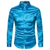 Mens vit silke skjorta mode satin män social casual smal passform långärmad klänning s manlig camisa masculina 210721