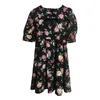 [DEAT] Women Summer Round Neck High Waist Short Sleeve Printing Loose Elegant Dress Fashion 13D091 210527