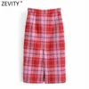 Zevity Women Vintage Red PlaytプリントカジュアルAラインMidiスカートファルダスマジャーメイサー女性サイドジッパースプリットスリミングVestidos Qun743 210629