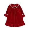 Camicia da notte classica in velluto rosso natalizio per bambini, pigiama spesso a maniche lunghe, per bambina, con volant, abito da notte 211130