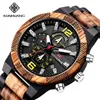 Wristwatches Kunhuang Spersonalizowany Niestandardowy Wielofunkcyjny Wojskowy Zegarek Drewniany Zegarek Mężczyźni Chronograph Kwarcowy Zegarki Relogio Masculino