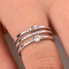 Moda Triple Band Mulheres Anel Clássico Rosegold Golden Color com Round CZ Definindo Noiva Acessório Geométrico Casamento Anéis