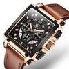 OLEVS 원래 시계 남성 탑 브랜드 럭셔리 중공 스퀘어 스포츠 시계 패션 가죽 스트랩 방수 쿼츠 손목 시계