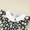 Sommarbarn sätter Casual Short Sleep Peter Pan Collar Print Daisy Dress Yellow Trousers 2pcs Girl Boys Clothes 210629