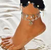 Vintage zilveren kleur surf enkelsten voor vrouwen Boheemse kralen verlaat shell anklet mode zomer sieraden