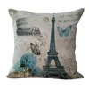 Paris France Eiffel Tower Printed Cotton Linen Sofa Soft Cushion Pillow Cover C1037