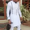 Etnik Giyim Erkekler Afrika Dashiki Bazin T-Shirt Giysileri Baskı Uzun Kollu Tee Üstleri Müslüman Moda Geleneksel İslami Thobe Erkek Müslüman