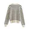 Femmes Bouton Col Ras Du Cou Pull En Tricot Rayé À Manches Longues Lâche Pull Vintage Harajuku Casual Tricot Printemps Tops 210521