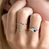 Wedding Rings Cute Female White Blue Crystal Ring Set Yellow Gold Color For Women Luxury Bride Round Square Oval Engagement249z