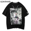 Hip Hop Streetwear Chain Tshirts Cartoon Print Punk Rock Gothic Tees Shirts harajuku Casual Short Sleeve T-shirt Toppar 210602
