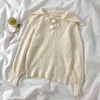 Ezgaga Pull Femmes Automne Mode Automne Hiver Col rabattu Japonais Outwear Étudiant Pull À Lacets Tricots Casual 210430