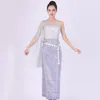 Thailand Traditionell Kläder Slim Sexig Förpackad Bröst Thai Kvinnor Party Dress Vintage Asiatisk Festival Etnisk Stage Wear Dance Costume