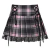 Skirts Sweet Girl Sexy Lace Up Goth Woman Pink Stripe Plaid Trim Pleated Skirt Punk Dark Academia Aesthetic Clothes